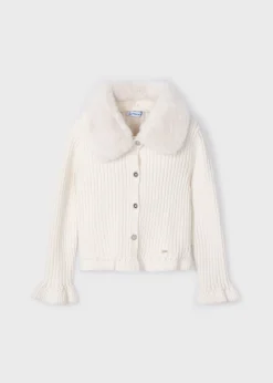 Cardigan in maglia colletto pellicciotto bambina^Mayoral Cheap