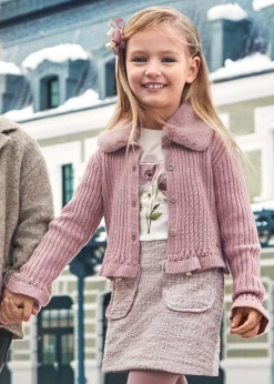 Cardigan in maglia colletto pellicciotto bambina^Mayoral Best