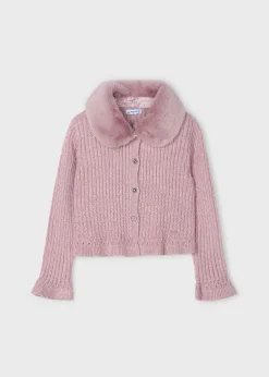 Cardigan in maglia colletto pellicciotto bambina^Mayoral Best