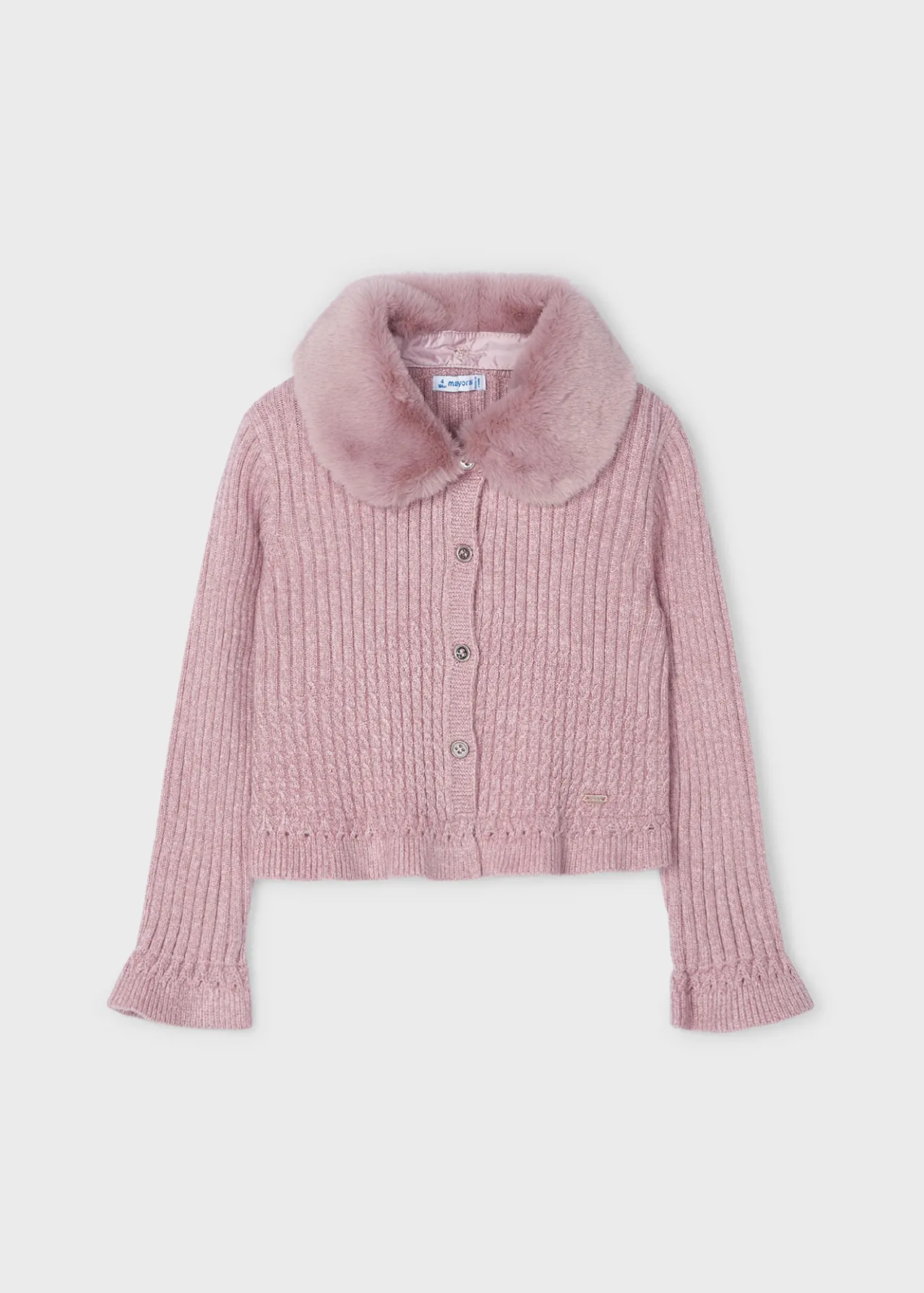 Cardigan in maglia colletto pellicciotto bambina^Mayoral Best