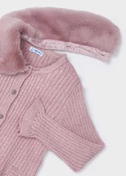 Cardigan in maglia colletto pellicciotto bambina^Mayoral Best