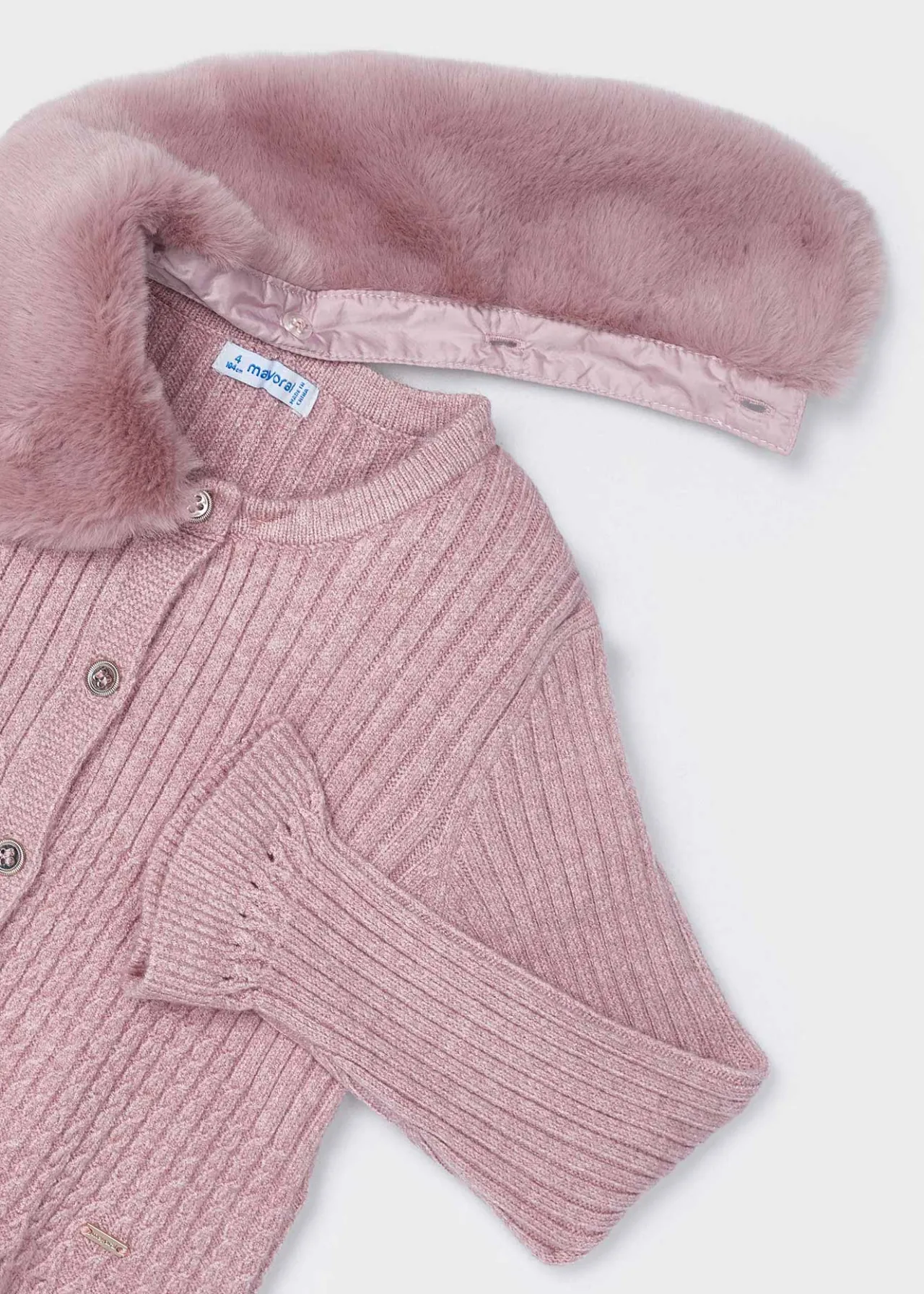 Cardigan in maglia colletto pellicciotto bambina^Mayoral Best