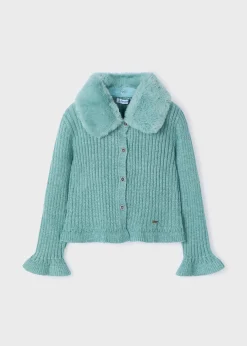 Cardigan in maglia colletto pellicciotto bambina^Mayoral Shop