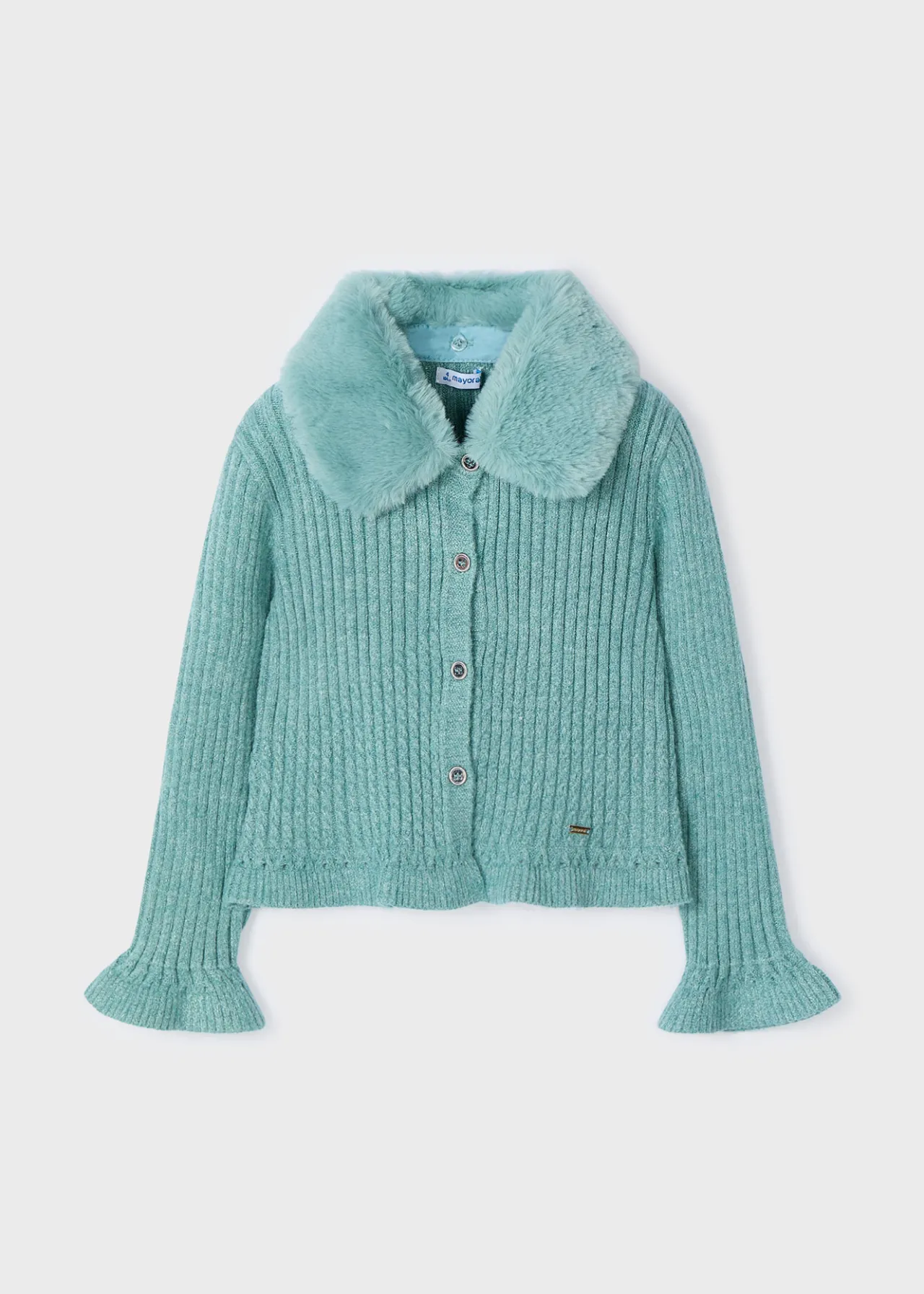 Cardigan in maglia colletto pellicciotto bambina^Mayoral Shop