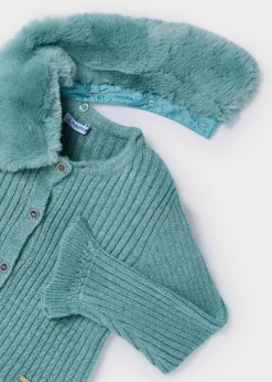 Cardigan in maglia colletto pellicciotto bambina^Mayoral Shop