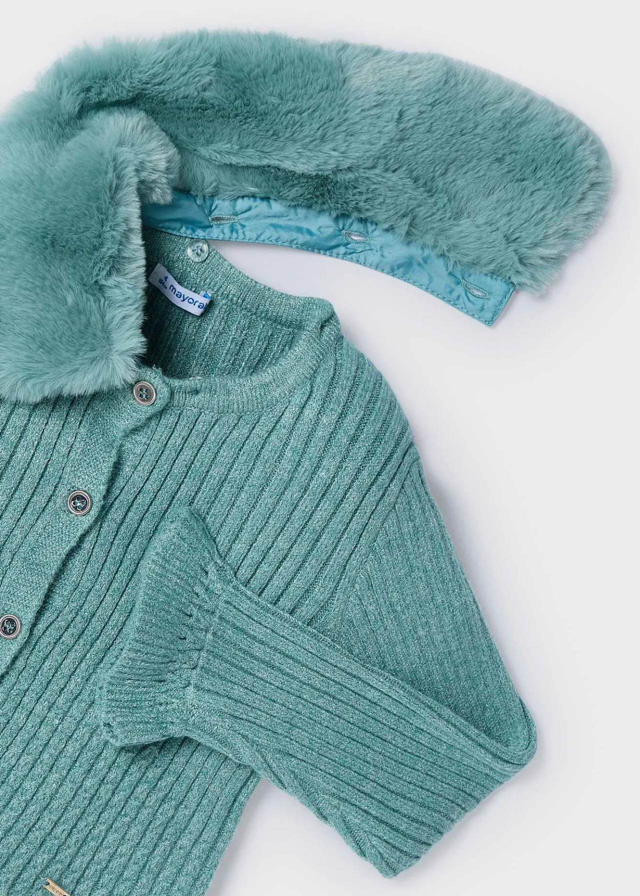Cardigan in maglia colletto pellicciotto bambina^Mayoral Shop
