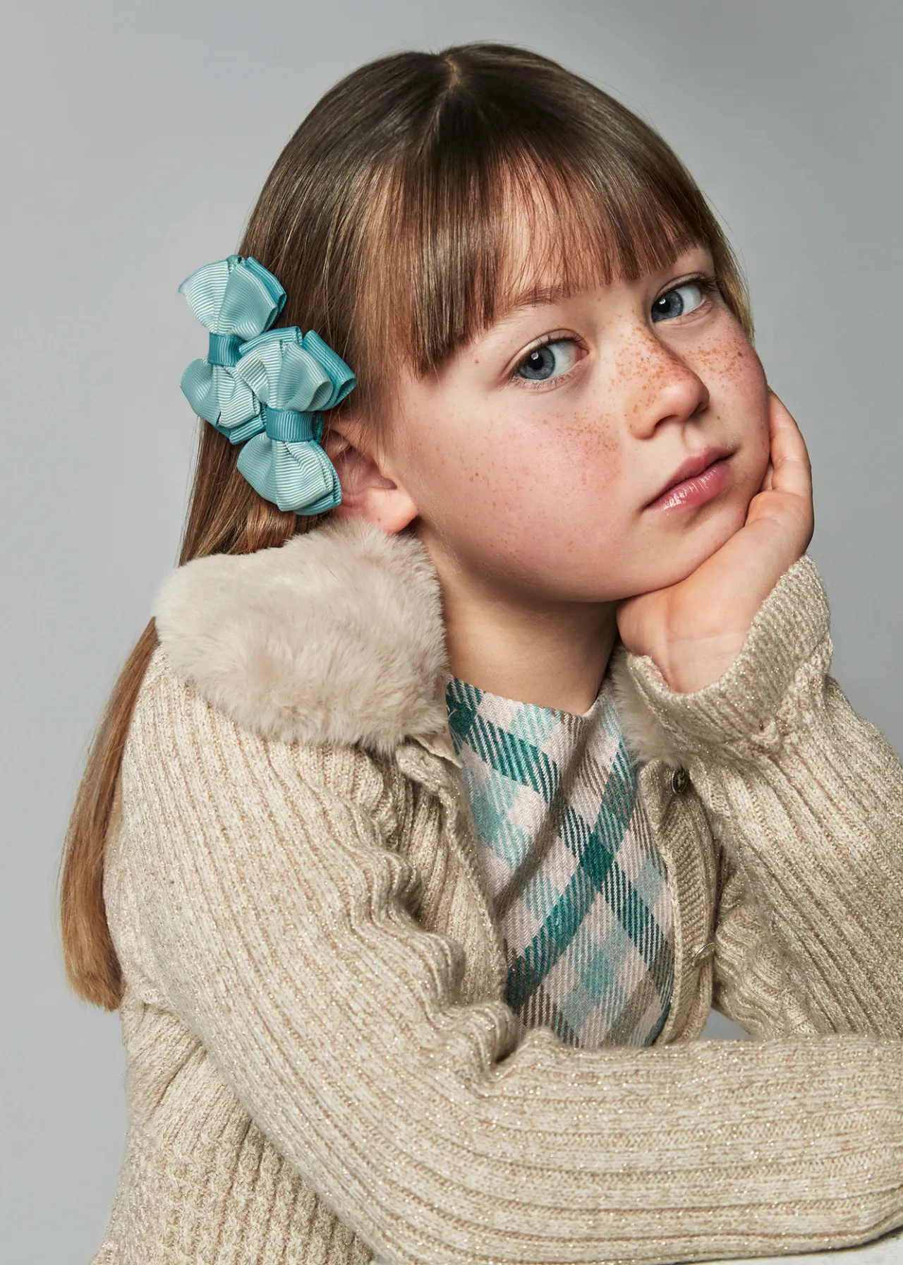 Cardigan in maglia colletto pellicciotto bambina^Mayoral Cheap
