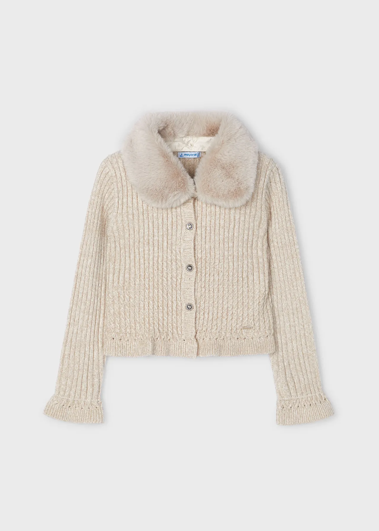 Cardigan in maglia colletto pellicciotto bambina^Mayoral Cheap