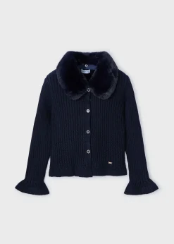 Cardigan in maglia colletto pellicciotto bambina^Mayoral Sale