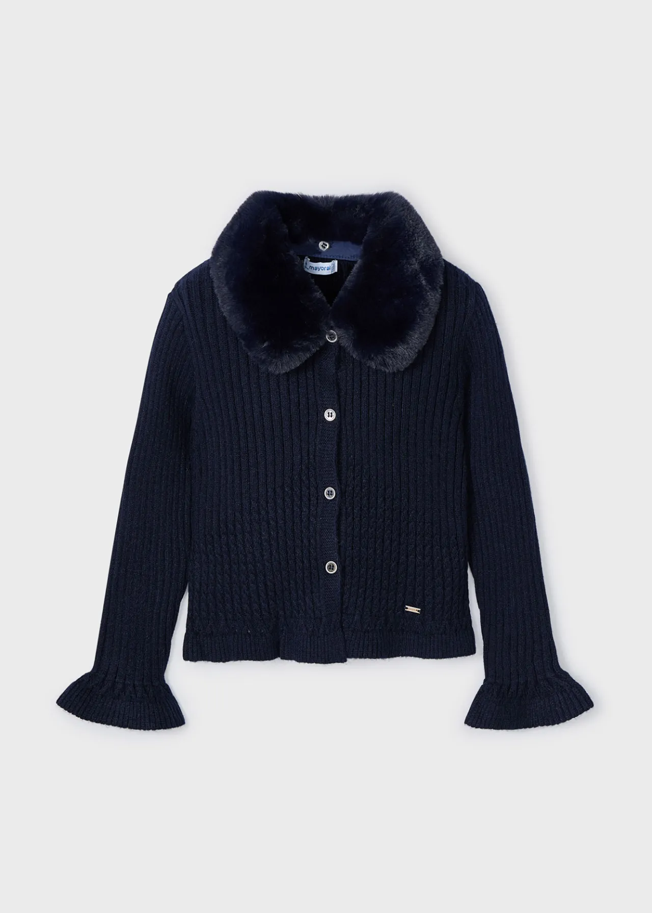 Cardigan in maglia colletto pellicciotto bambina^Mayoral Sale