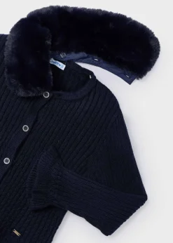Cardigan in maglia colletto pellicciotto bambina^Mayoral Sale