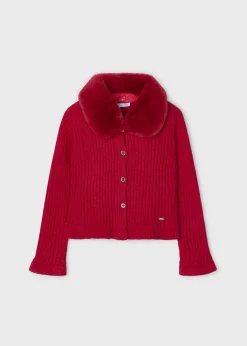 Cardigan in maglia colletto pellicciotto bambina^Mayoral Fashion