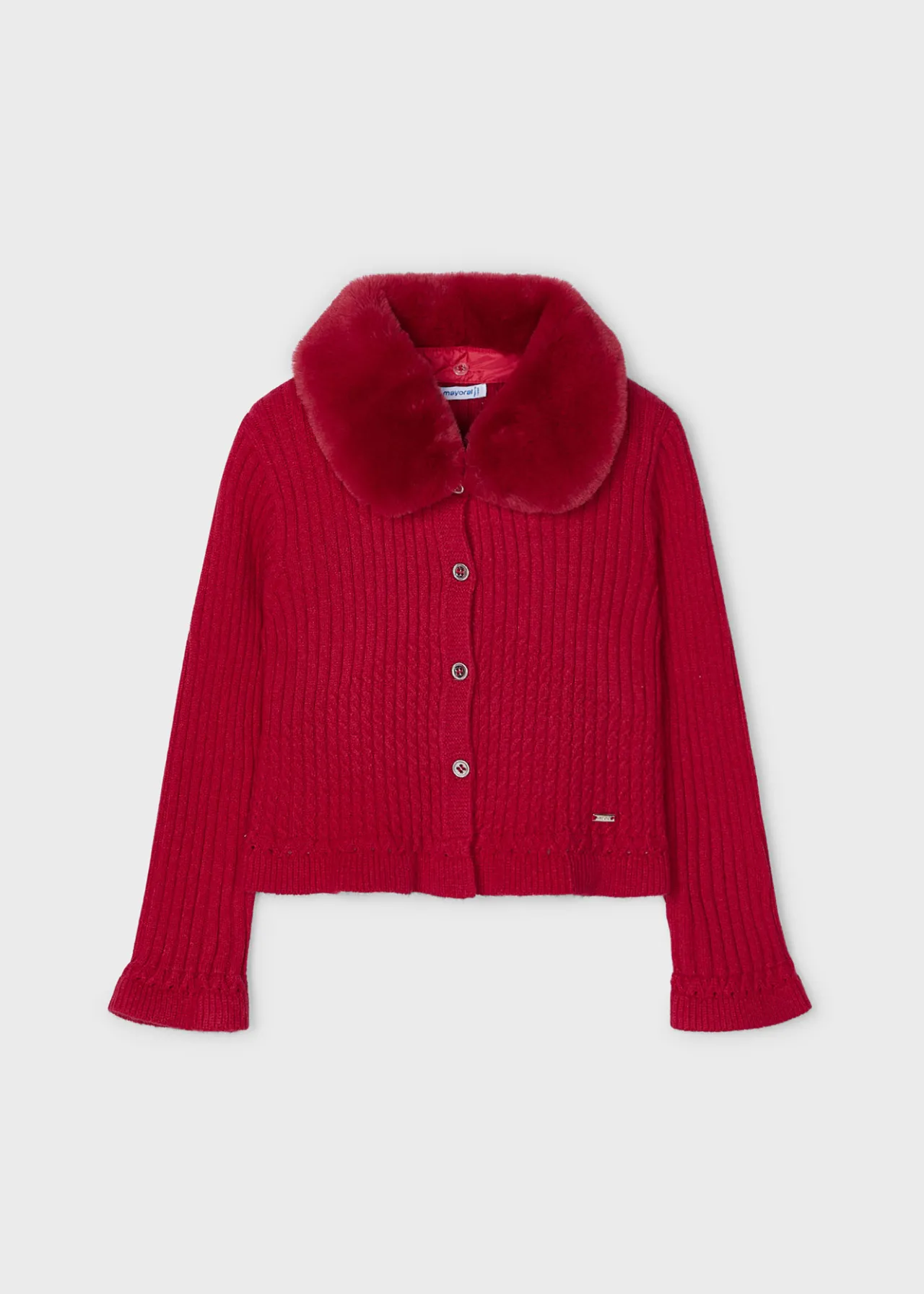 Cardigan in maglia colletto pellicciotto bambina^Mayoral Fashion