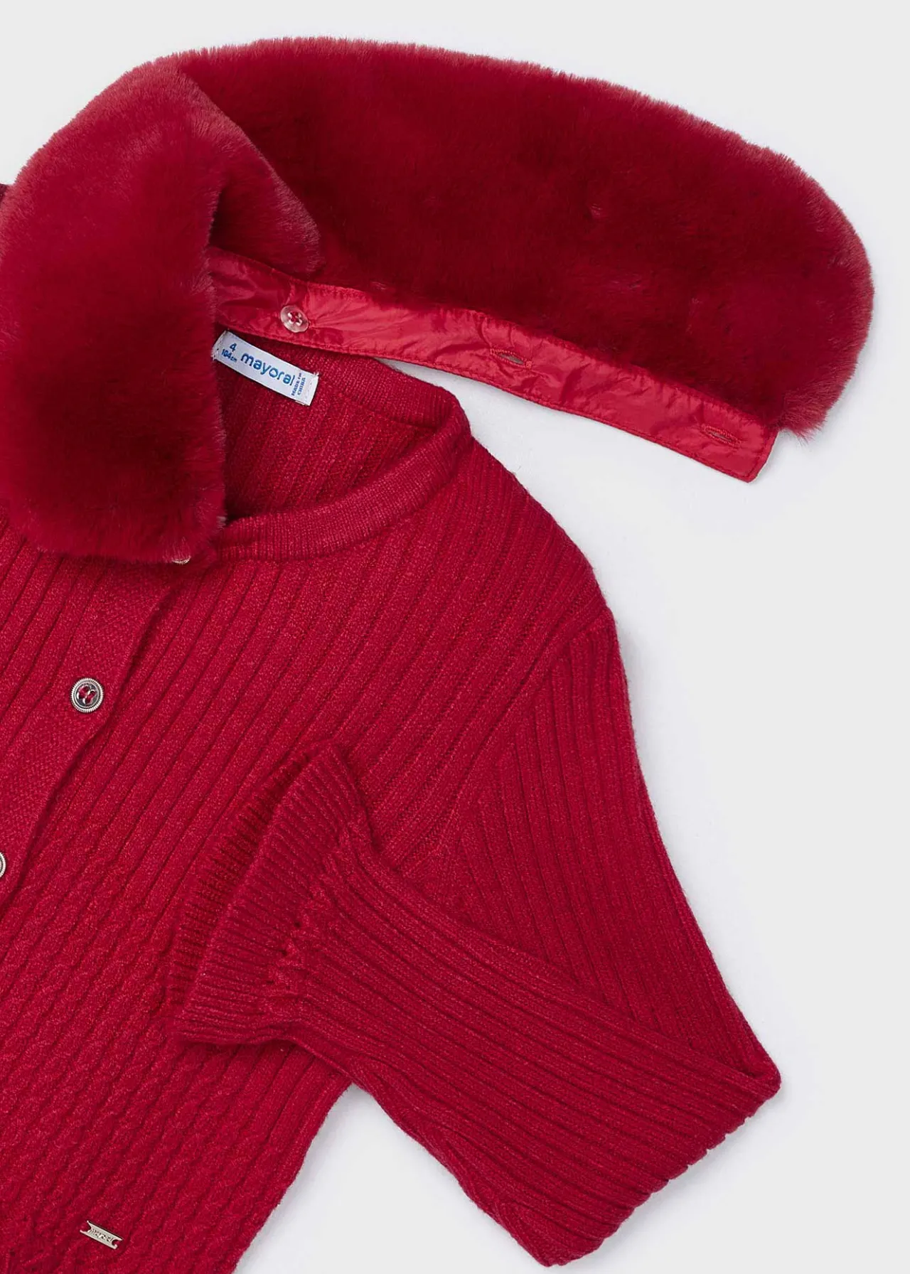 Cardigan in maglia colletto pellicciotto bambina^Mayoral Fashion