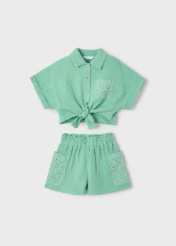 Completo shorts traforato e blusa bambina^Mayoral Cheap