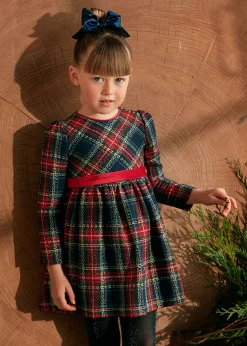 Vestito quadri cintura velluto bambina^Mayoral New